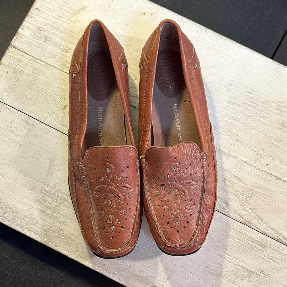 Hush Puppies Tan Leather Slip-Ons